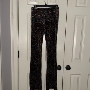 Elegant Black and Brown velvet Patterned Women flare pants